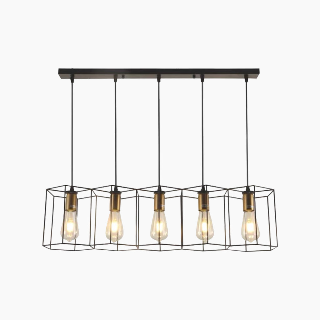 Chandelier Pendant Light Industrial Geometric Metal Frame, Black