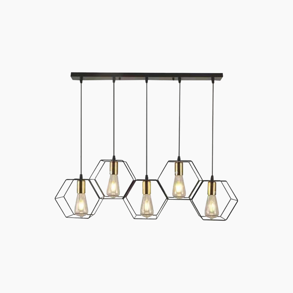 Chandelier Pendant Light Industrial Geometric Metal Frame, Black