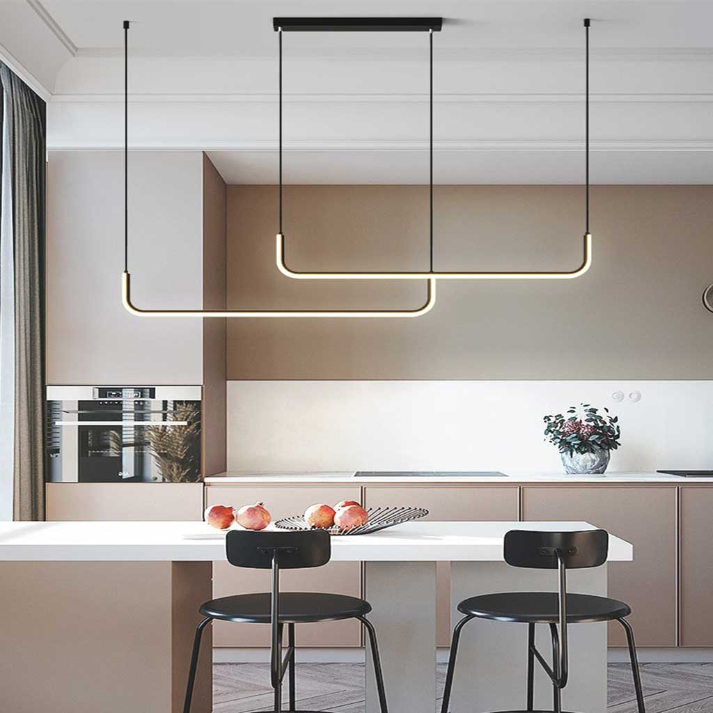 Chandelier Pendant Light Minimalist Metal Linear LED, Gold / Black