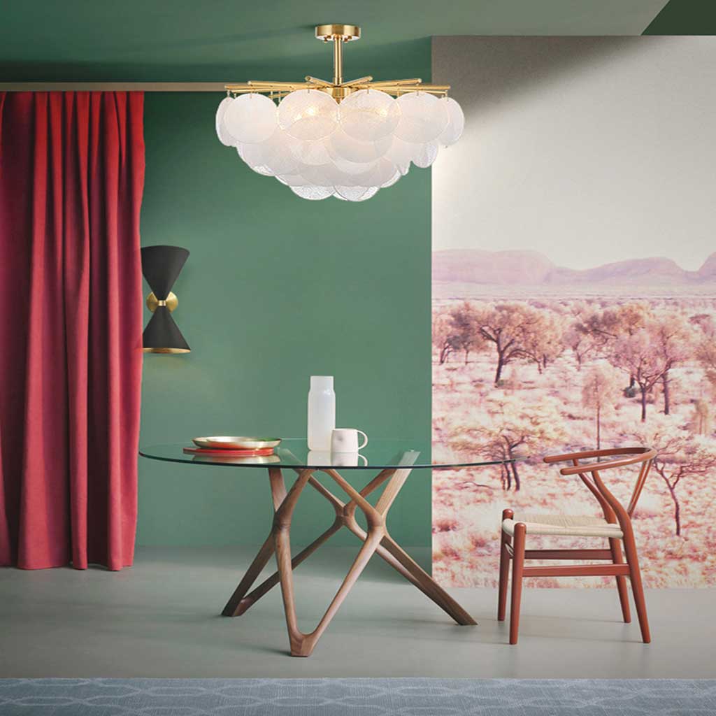 Chandelier Nordic Elegant Nimbus Round Glass, White & Gold