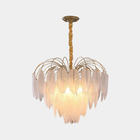 Chandelier Modern Arch Glass Feather, Gold & White