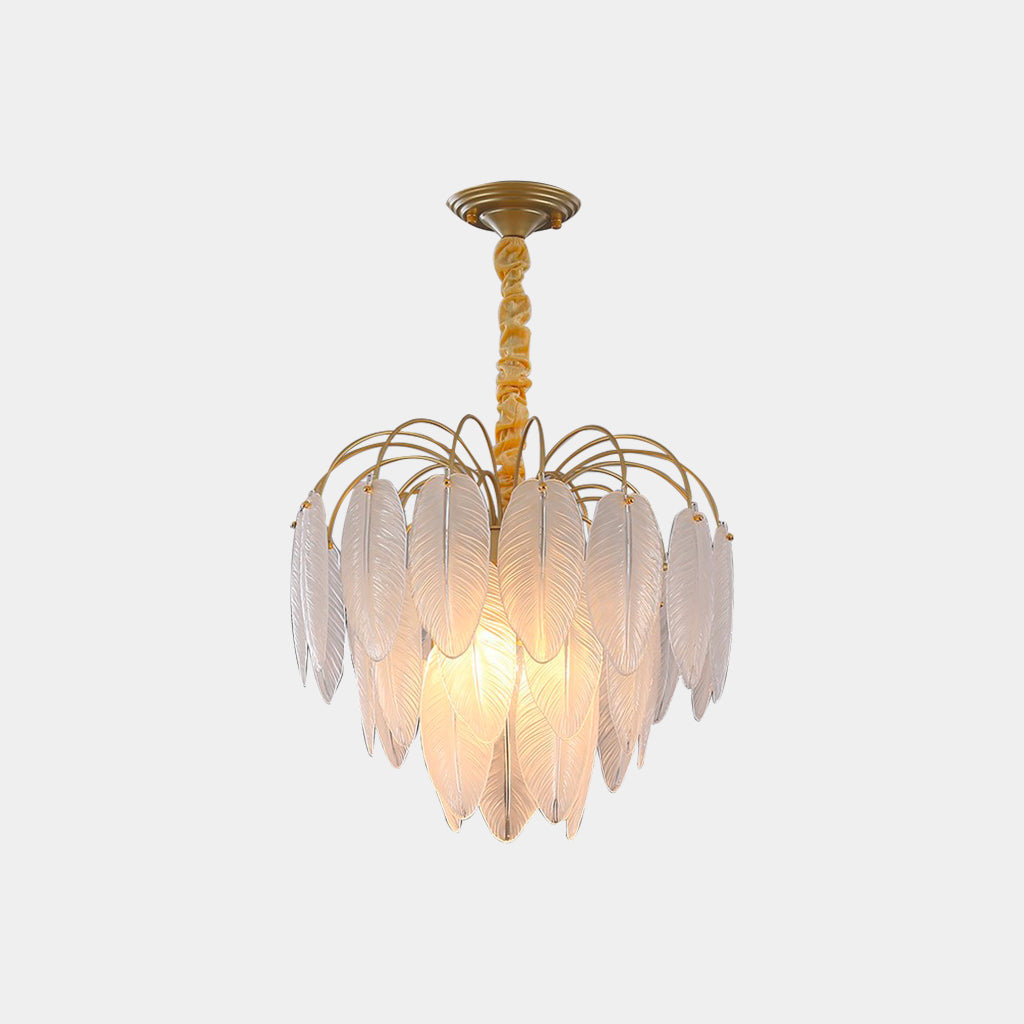 Chandelier Modern Arch Glass Feather, Gold & White