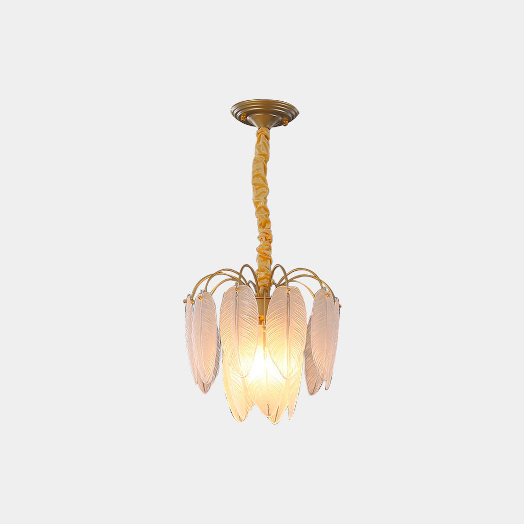 Chandelier Modern Arch Glass Feather, Gold & White