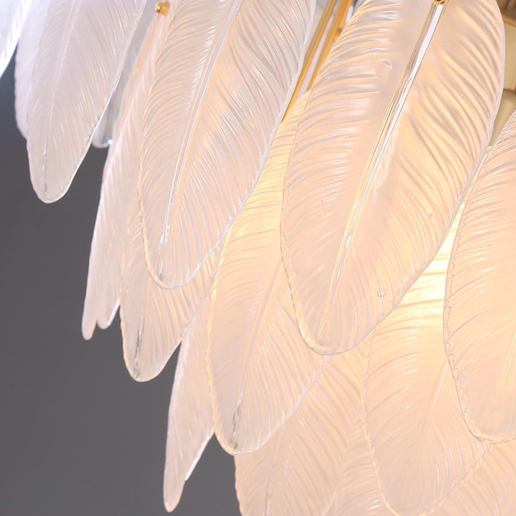 Chandelier Modern Arch Glass Feather, Gold & White