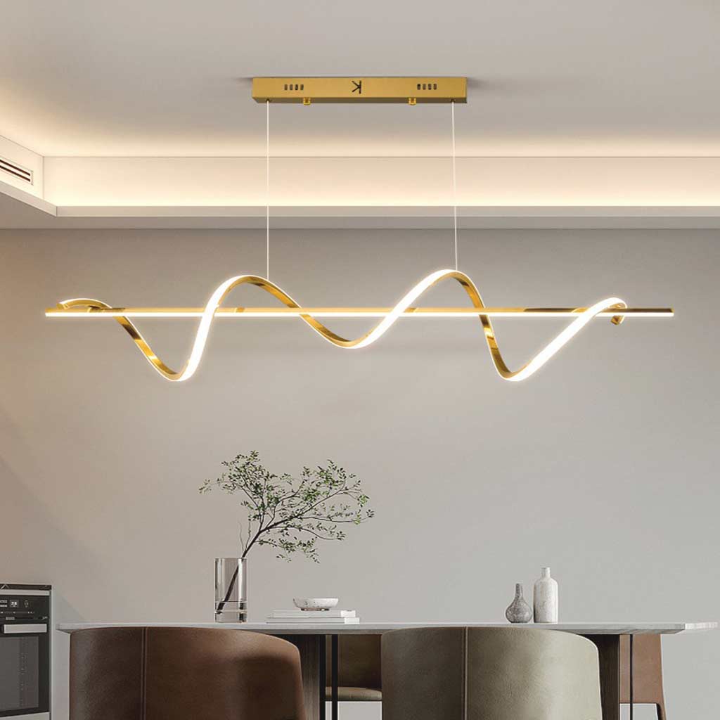 Chandelier Modern Linear Curved Wave LED, Gold