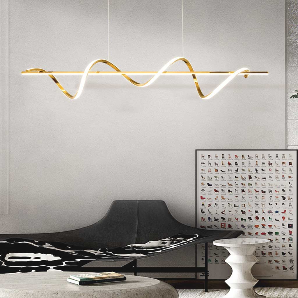 Chandelier Modern Linear Curved Wave LED, Gold