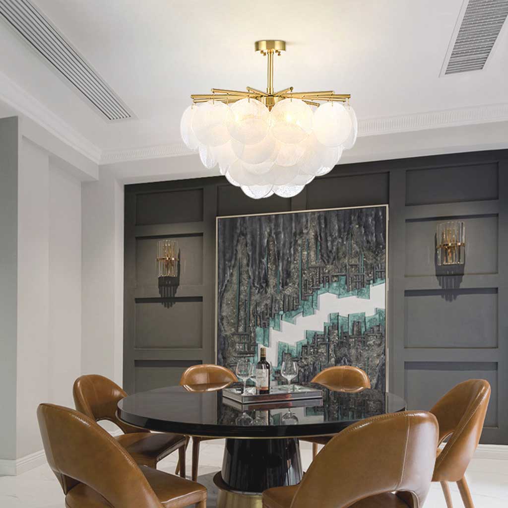 Chandelier Nordic Elegant Nimbus Round Glass, White & Gold