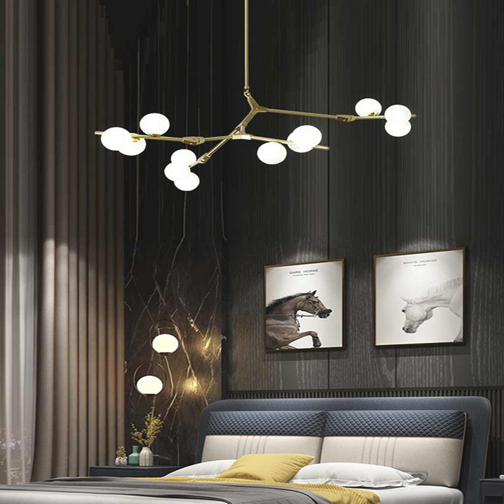 Chandelier Nordic Elegant Branch Bubble Glass Ball, Black / Gold