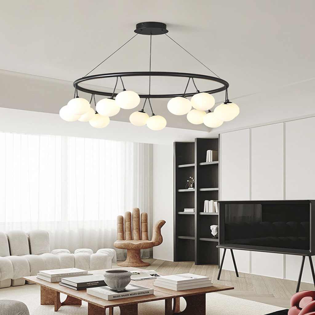 Chandelier Nordic Round / Linear Glass Ball Cherry, Black & White