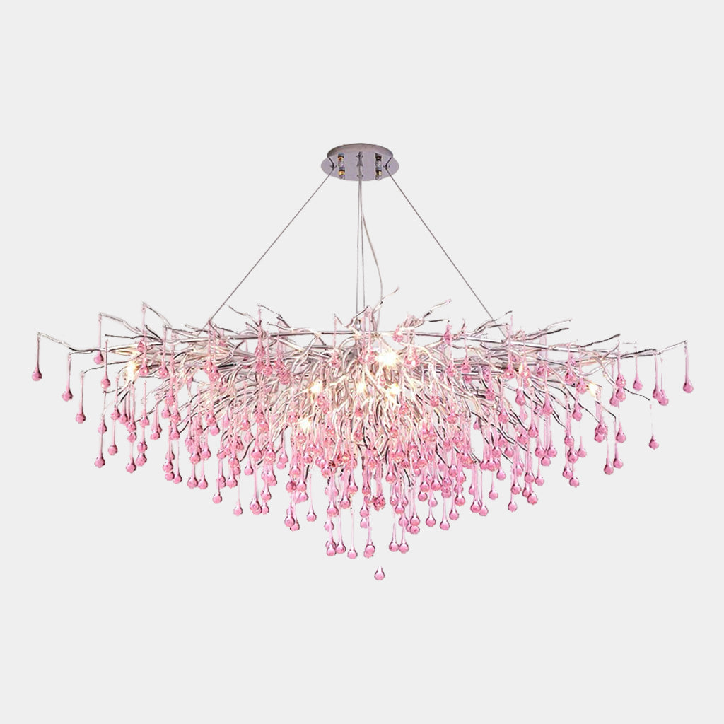 Chandelier Pink Crystal Glass Branch Raindrop for Girls Room