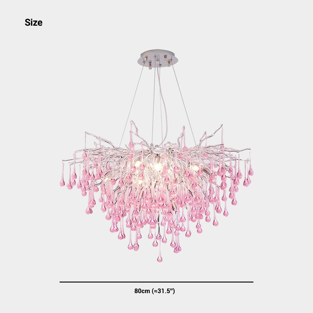 Chandelier Pink Crystal Glass Branch Raindrop for Girls Room