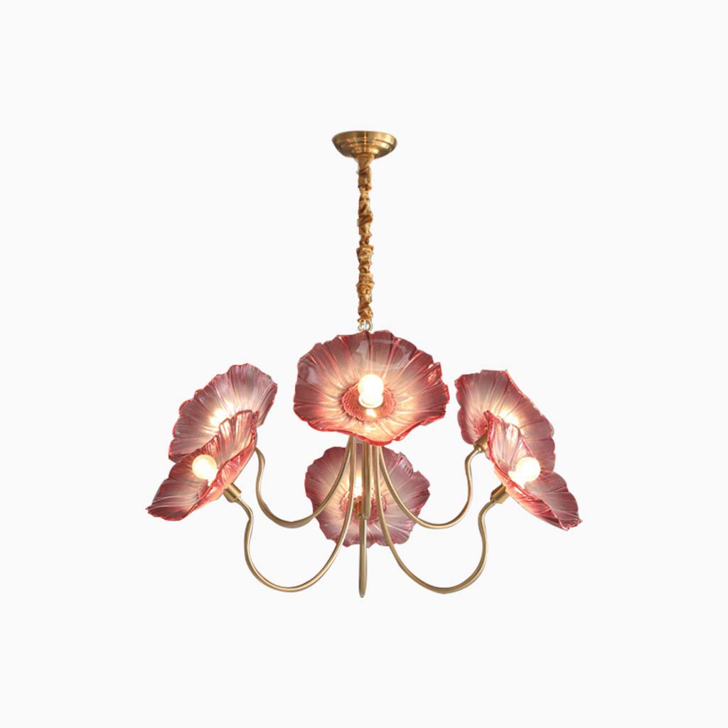 Chandelier / Ceiling Light Retro Glass Lotus Flower, Purple / White