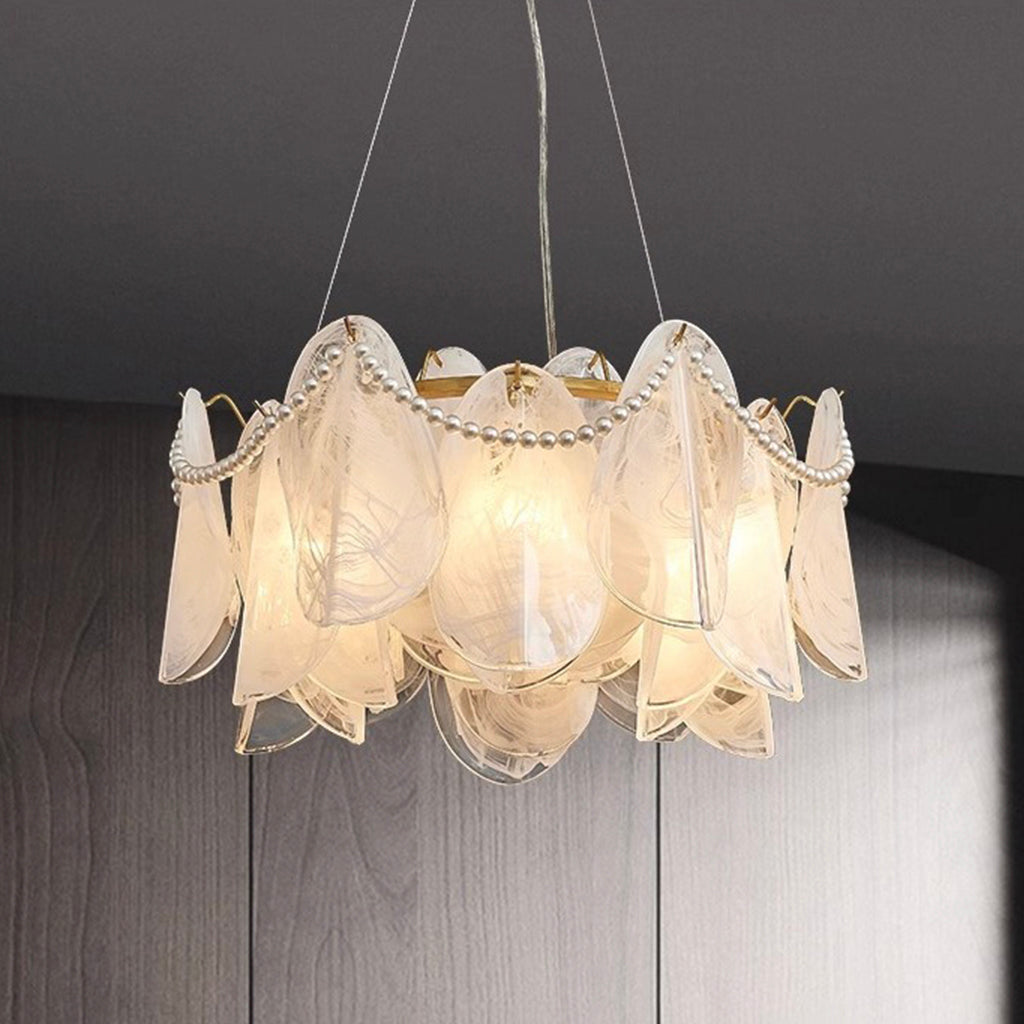 Chandelier Romantic French Frosted Glass Pearl