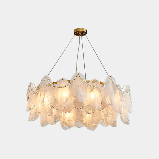Chandelier Romantic French Frosted Glass Pearl