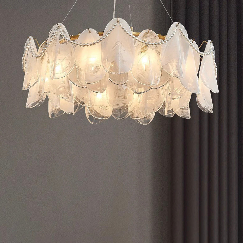 Chandelier Romantic French Frosted Glass Pearl