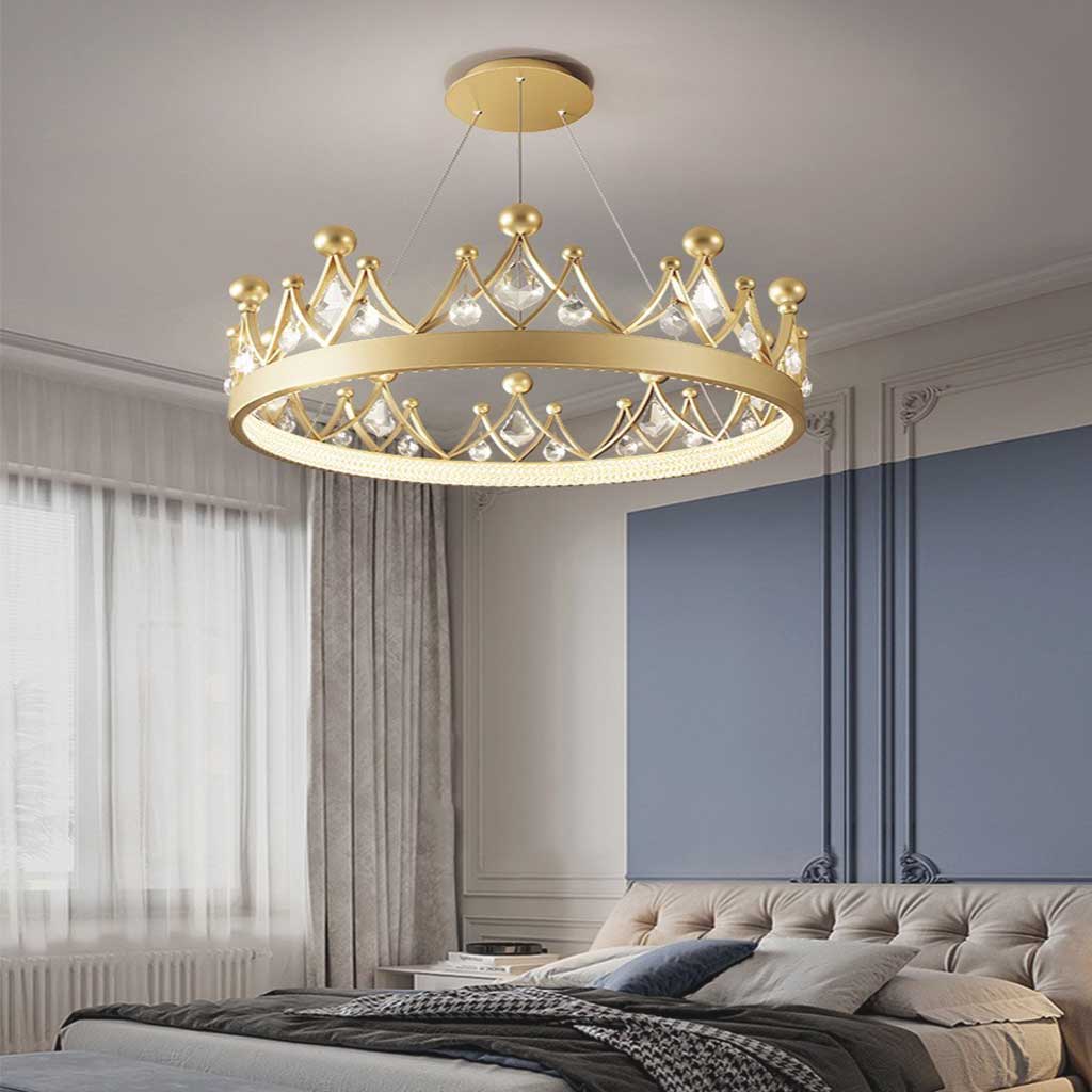 Chandelier Nordic Elegant Round Crystal Crown Chandelier, Gold