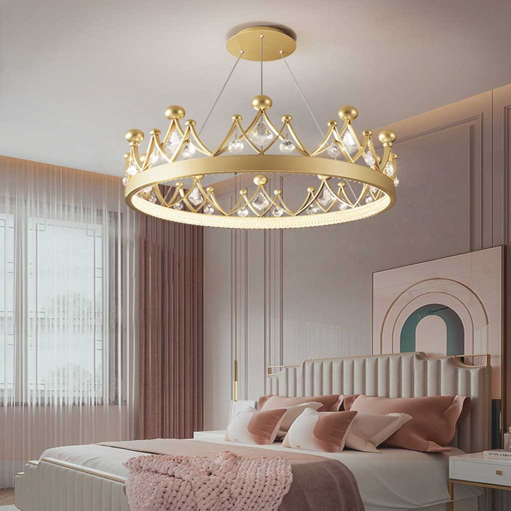 Chandelier Nordic Elegant Round Crystal Crown Chandelier, Gold