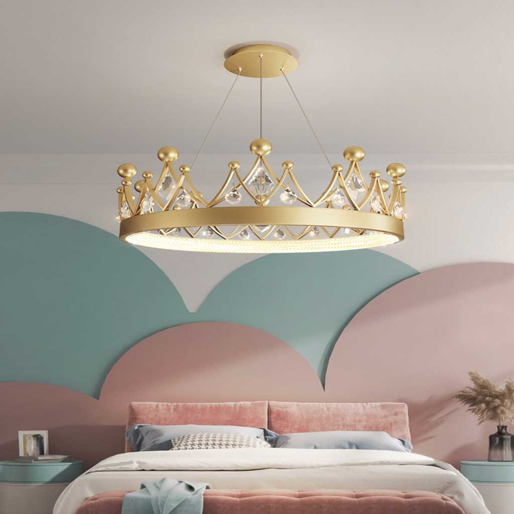 Chandelier Nordic Elegant Round Crystal Crown Chandelier, Gold