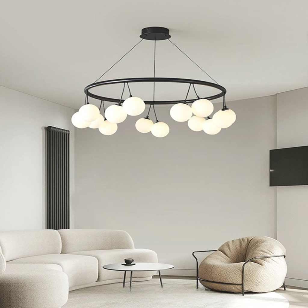 Chandelier Nordic Round / Linear Glass Ball Cherry, Black & White