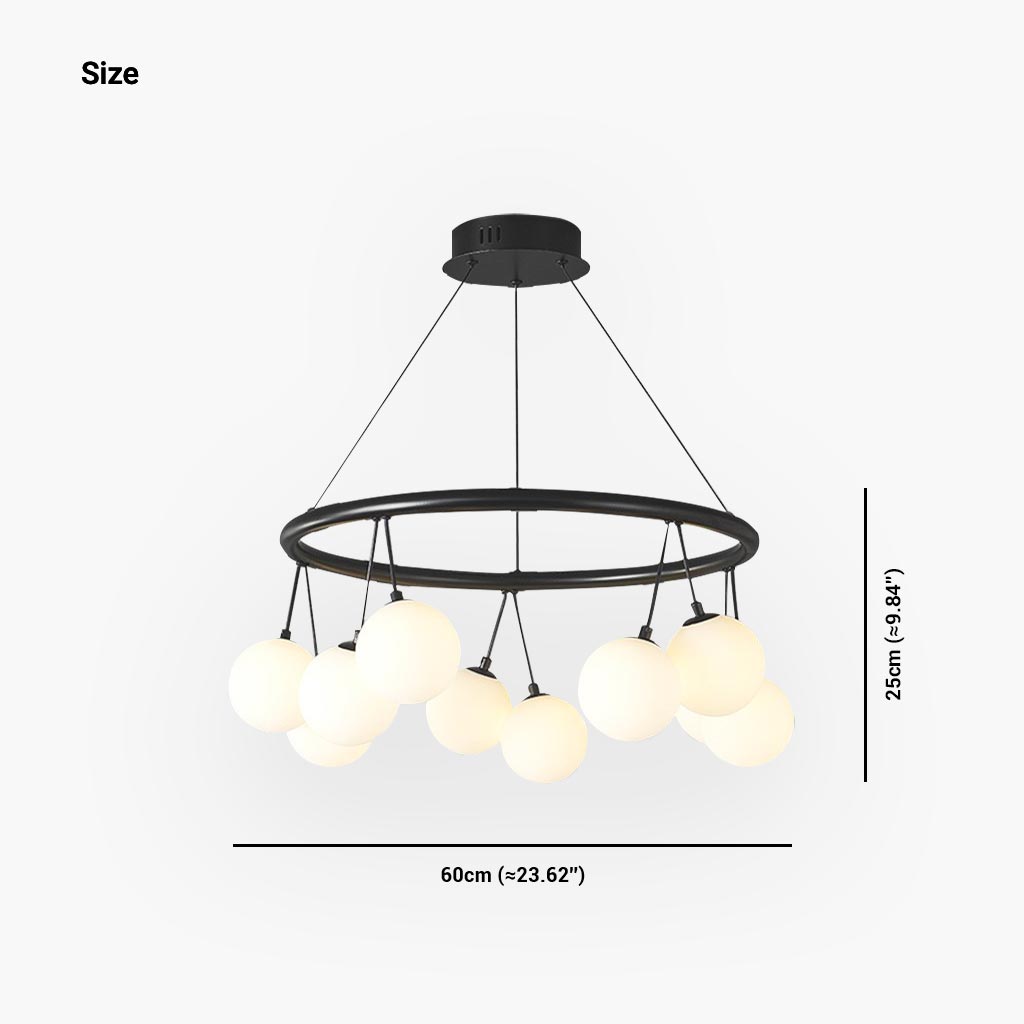 Chandelier Nordic Round / Linear Glass Ball Cherry, Black & White