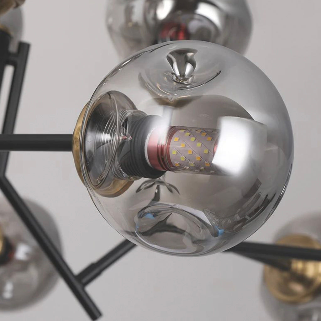 Chandelier Stylish Smokey Grey Glass Globe Bubble, 12 Lights