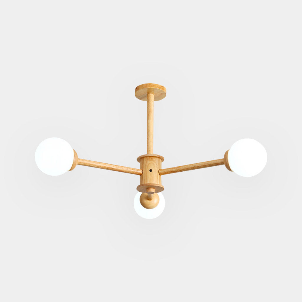 Sputnik Chandelier Ceiling Light Creative Sphere, Wood & Glass