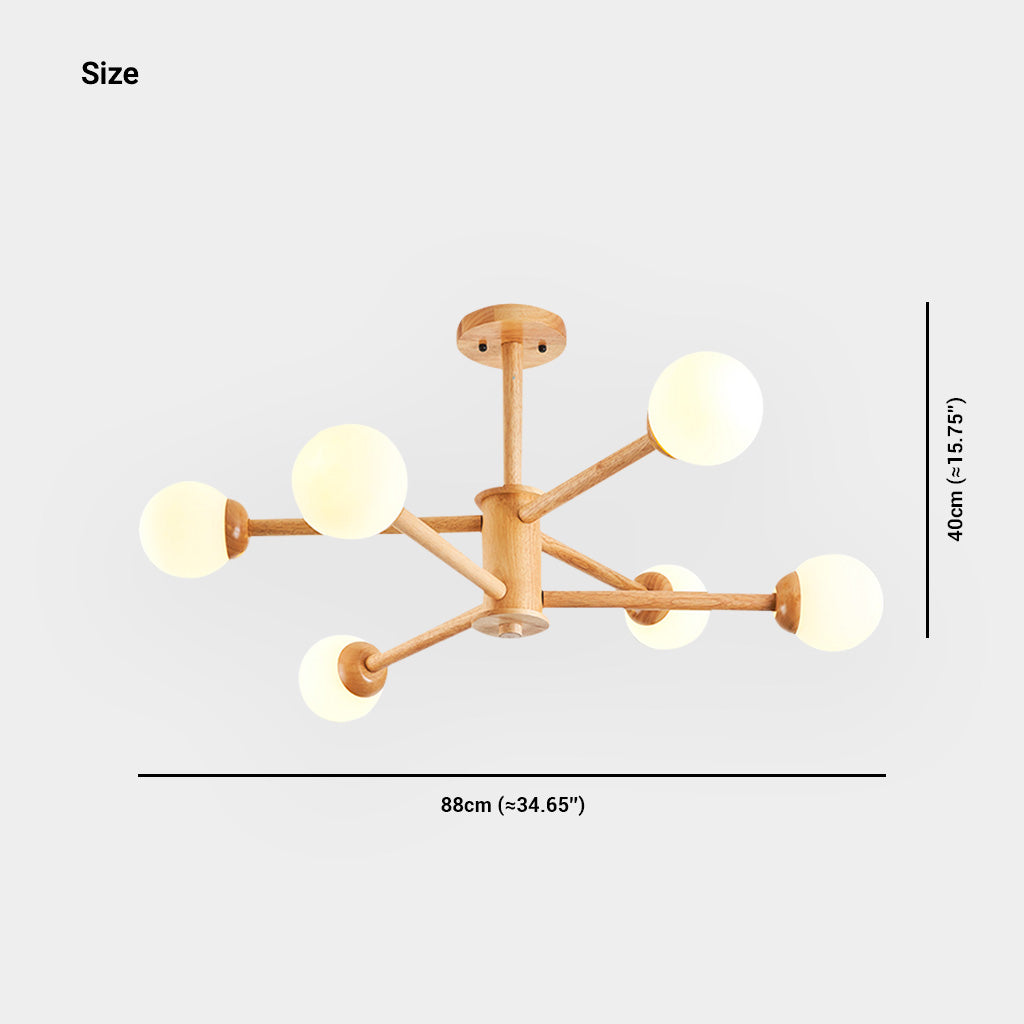 Sputnik Chandelier Ceiling Light Creative Sphere, Wood & Glass