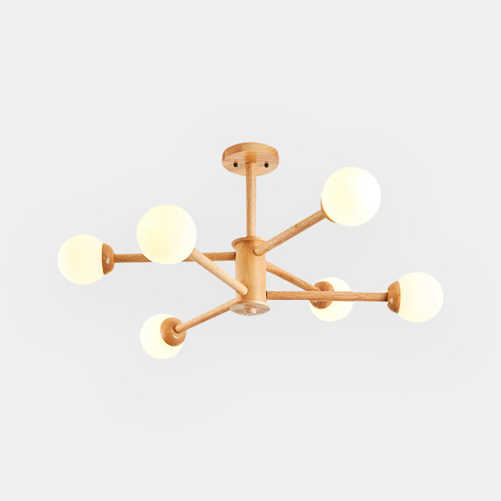 Sputnik Chandelier Ceiling Light Creative Sphere, Wood & Glass