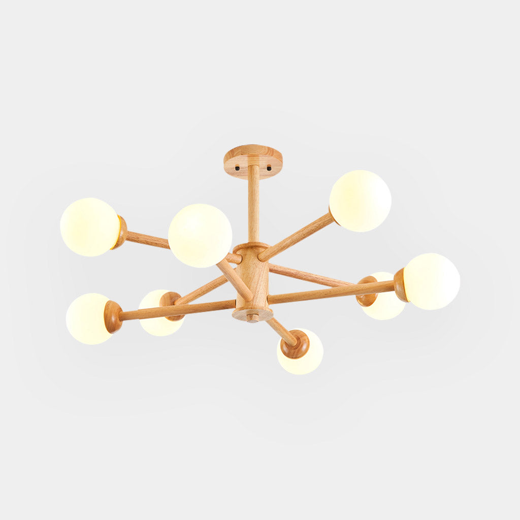 Sputnik Chandelier Ceiling Light Creative Sphere, Wood & Glass