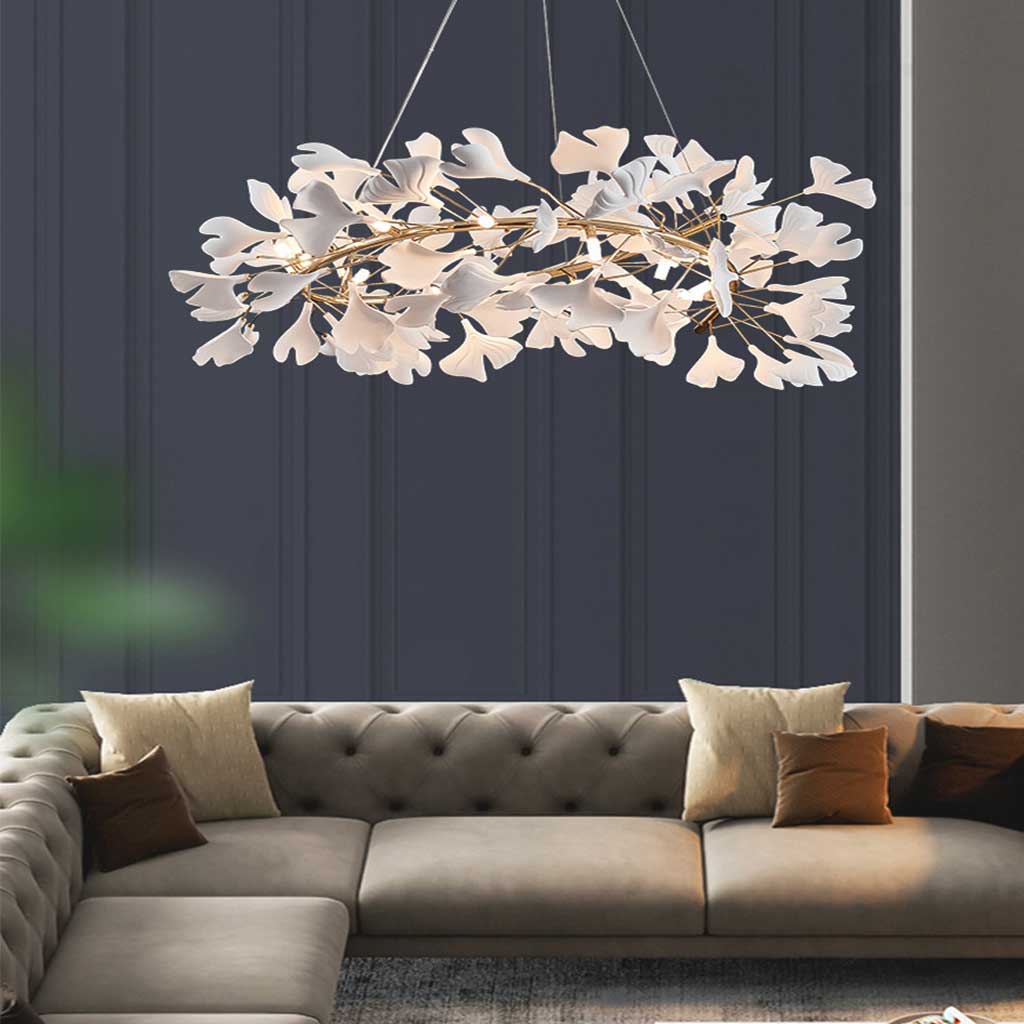 Chandelier Unique Luxury Ceramic White Ginkgo Leaves