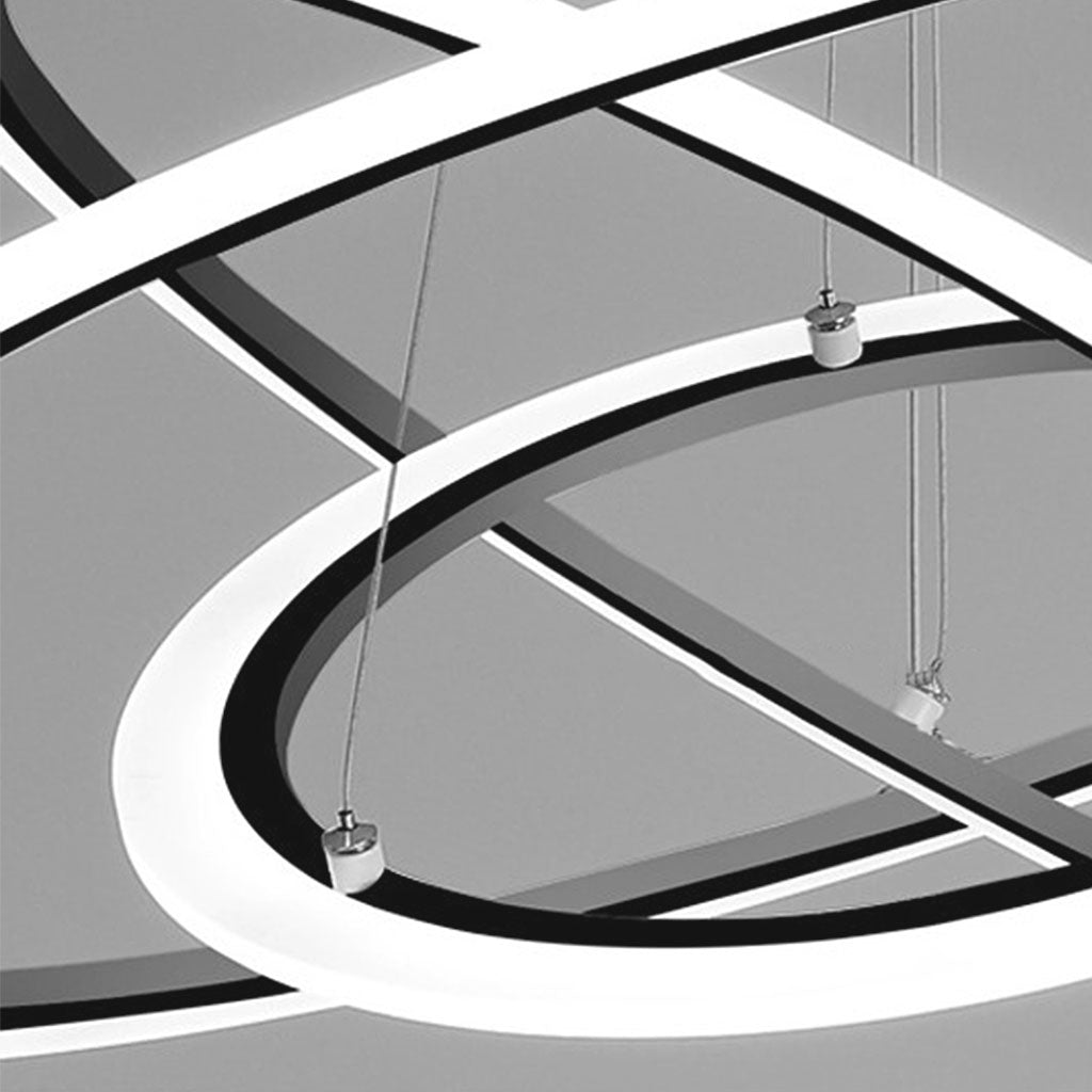 Chandelier Hanging LED 3 Ring Chic Orbit Circle, Aluminum & Acrylic