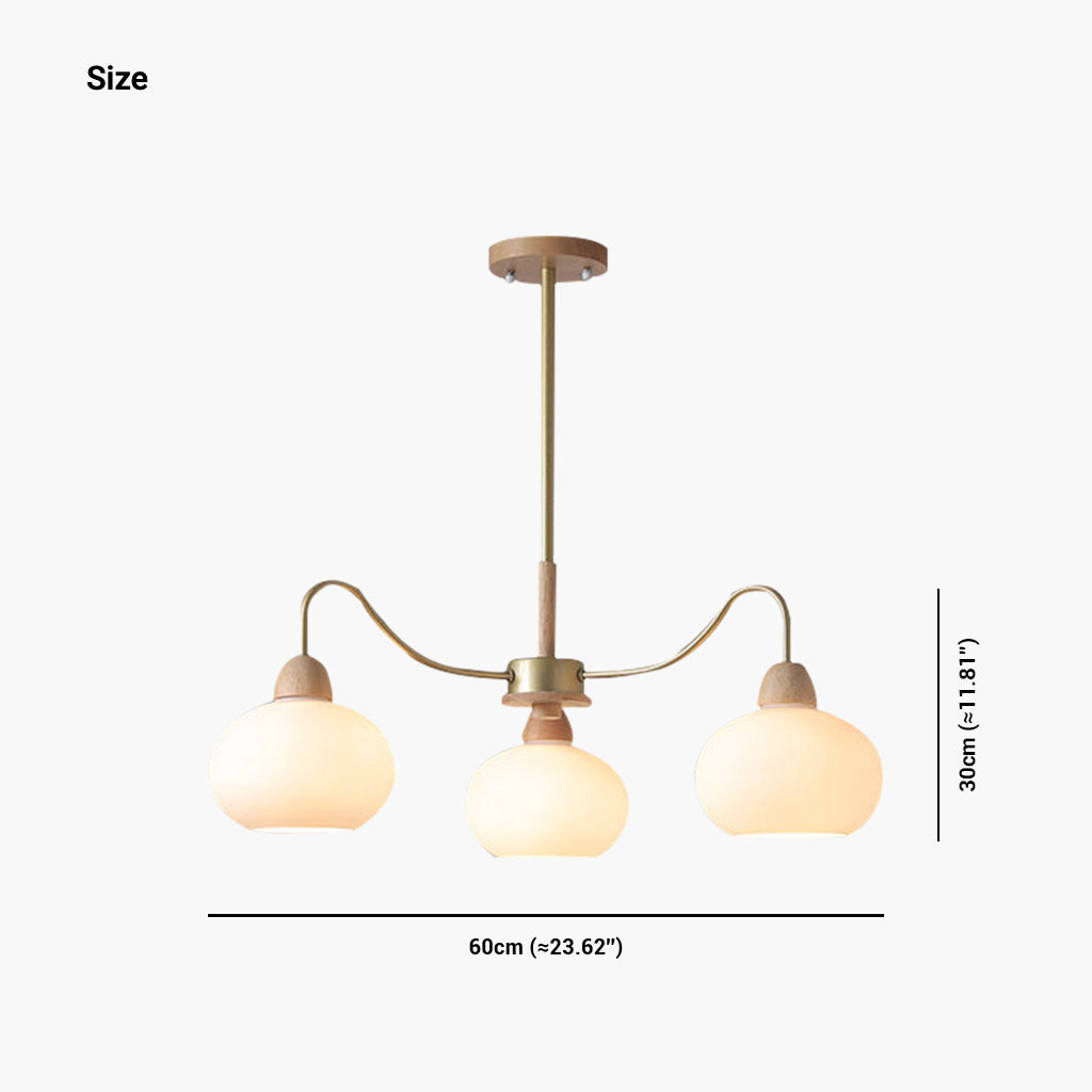 Chandelier Multi Light Chic Bauhaus for Living Room, Wood & Glass