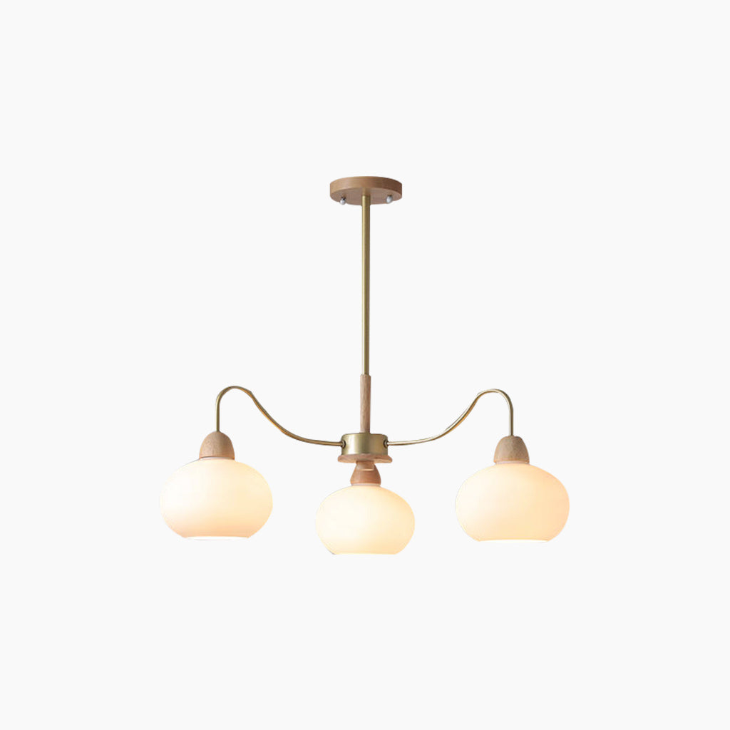 Chandelier Multi Light Chic Bauhaus for Living Room, Wood & Glass