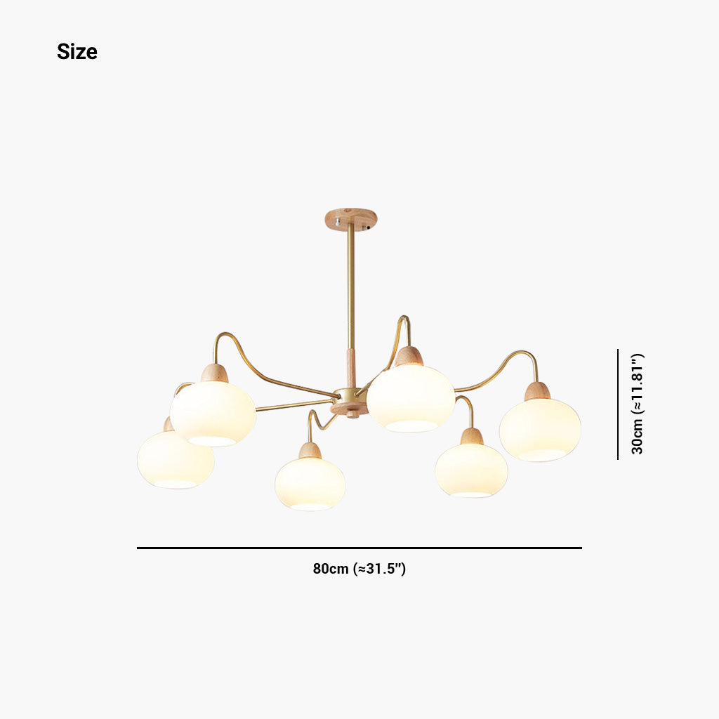 Chandelier Multi Light Chic Bauhaus for Living Room, Wood & Glass