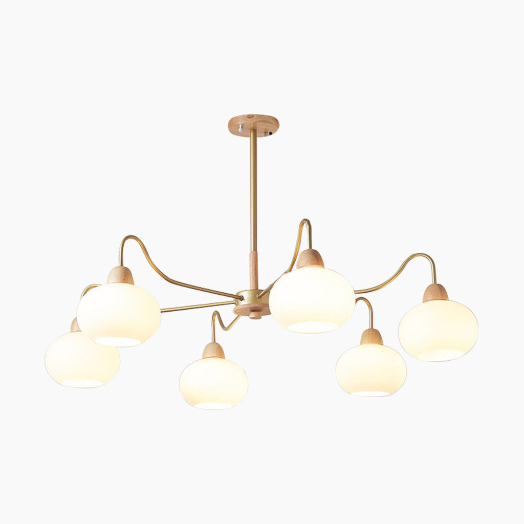 Chandelier Multi Light Chic Bauhaus for Living Room, Wood & Glass