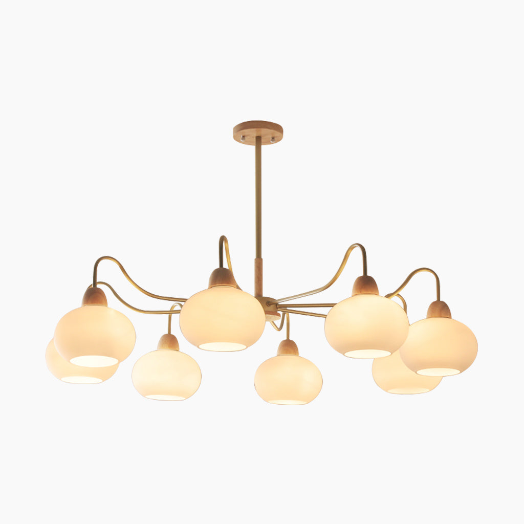 Chandelier Multi Light Chic Bauhaus for Living Room, Wood & Glass