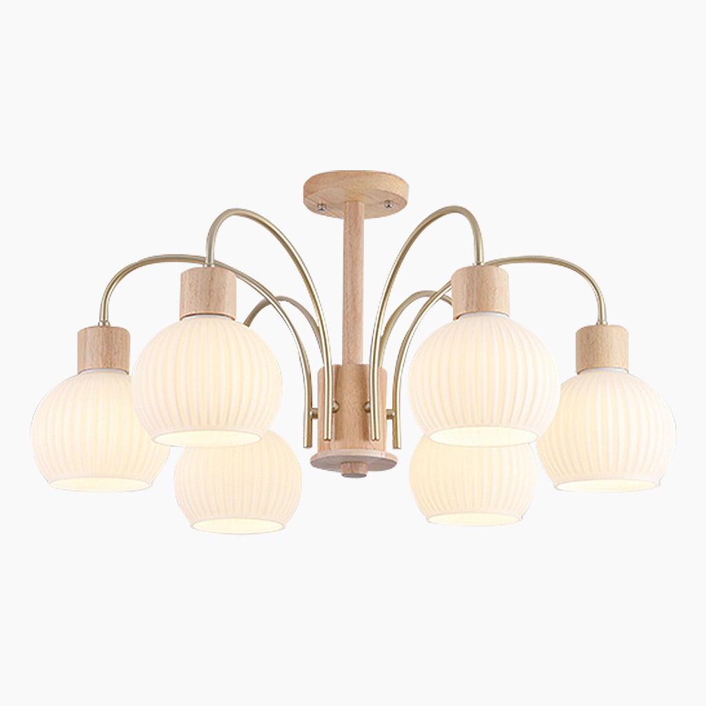 Ceiling Light Chandelier Chic Cream, Wood and Glass