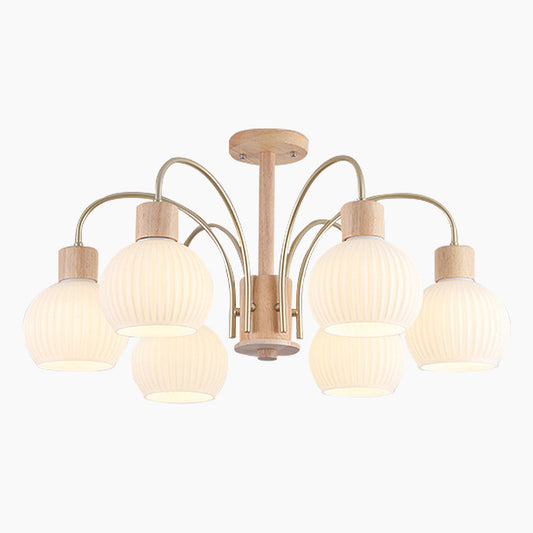Ceiling Light Chandelier Chic Cream, Wood and Glass