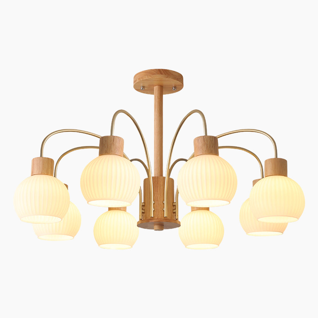 Ceiling Light Chandelier Chic Cream, Wood and Glass