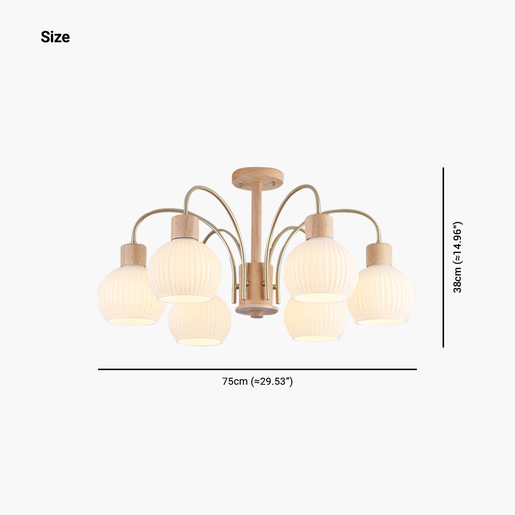 Ceiling Light Chandelier Chic Cream, Wood and Glass