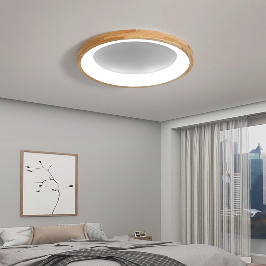 Ceiling Light Nordic Circular Flush Mount, Natural Wood