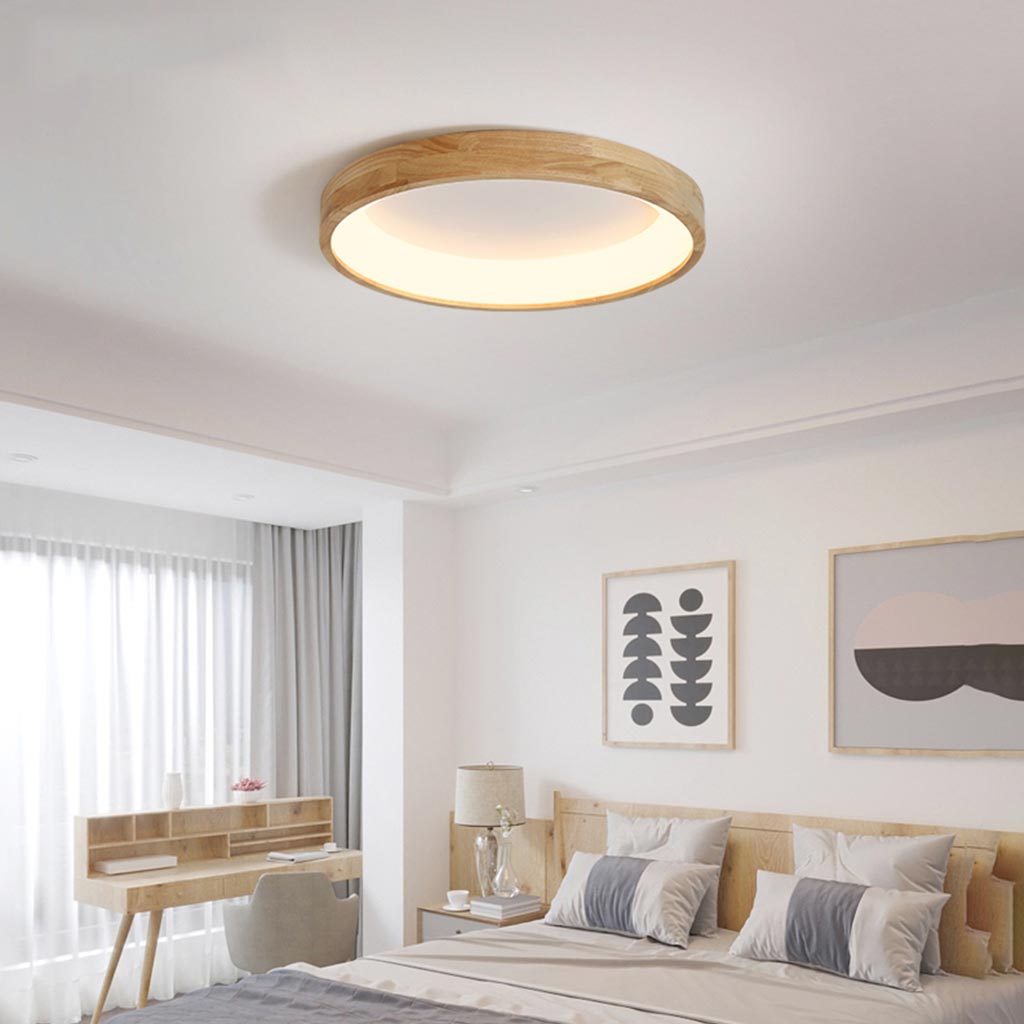 Ceiling Light Nordic Circular Flush Mount, Natural Wood