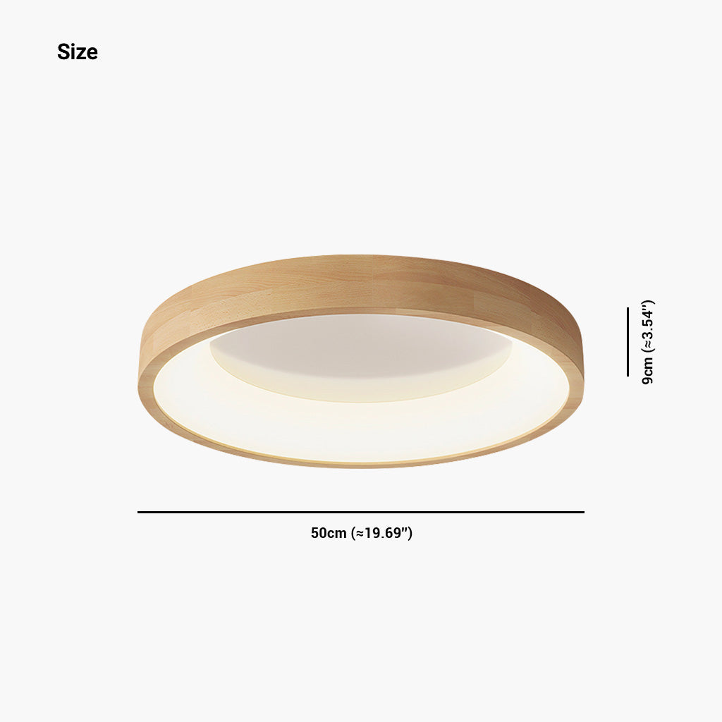 Ceiling Light Nordic Circular Flush Mount, Natural Wood