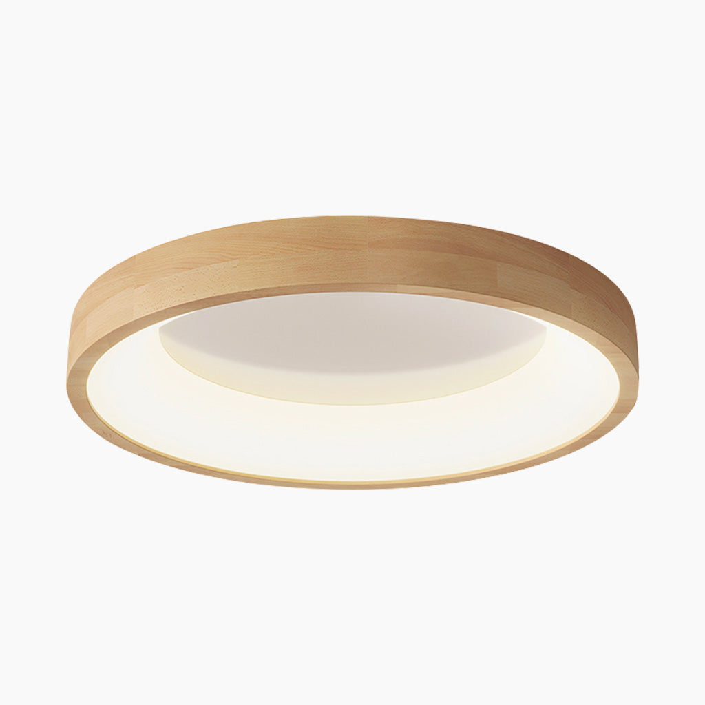Ceiling Light Nordic Circular Flush Mount, Natural Wood