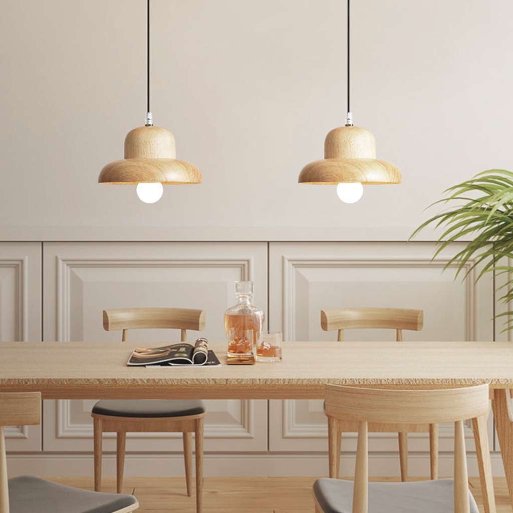 Pendant Light Wood Classic Mushroom for Dining Room, Log Color