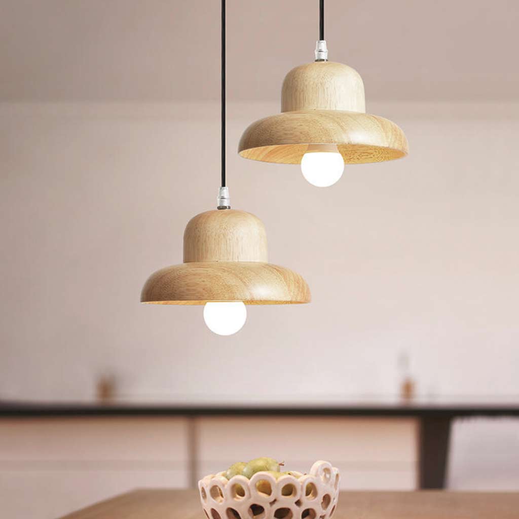 Pendant Light Wood Classic Mushroom for Dining Room, Log Color