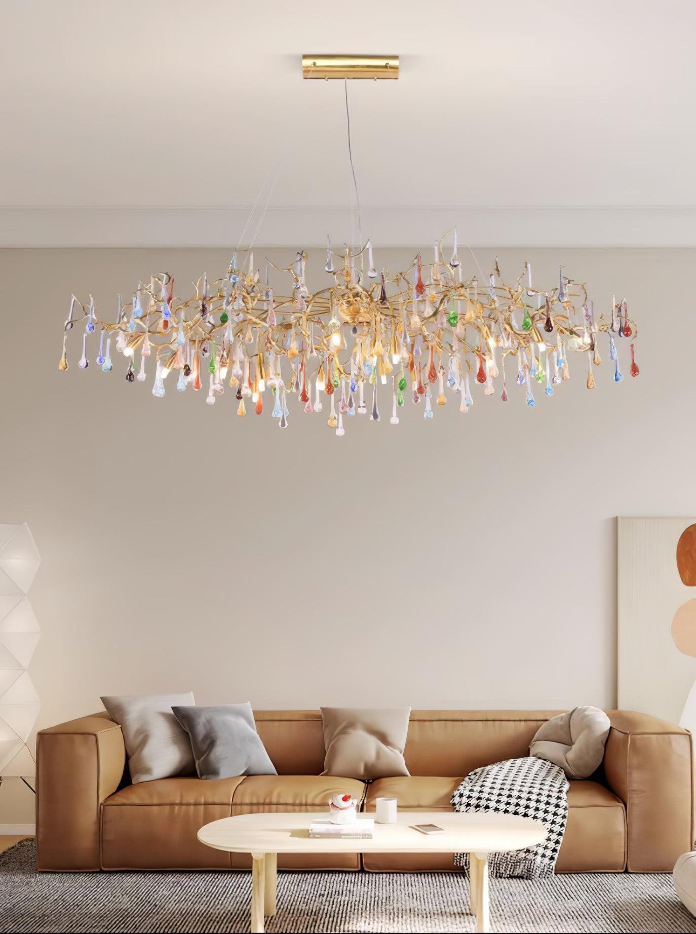 Colorful Raindrop Brass Branch Chandelier
