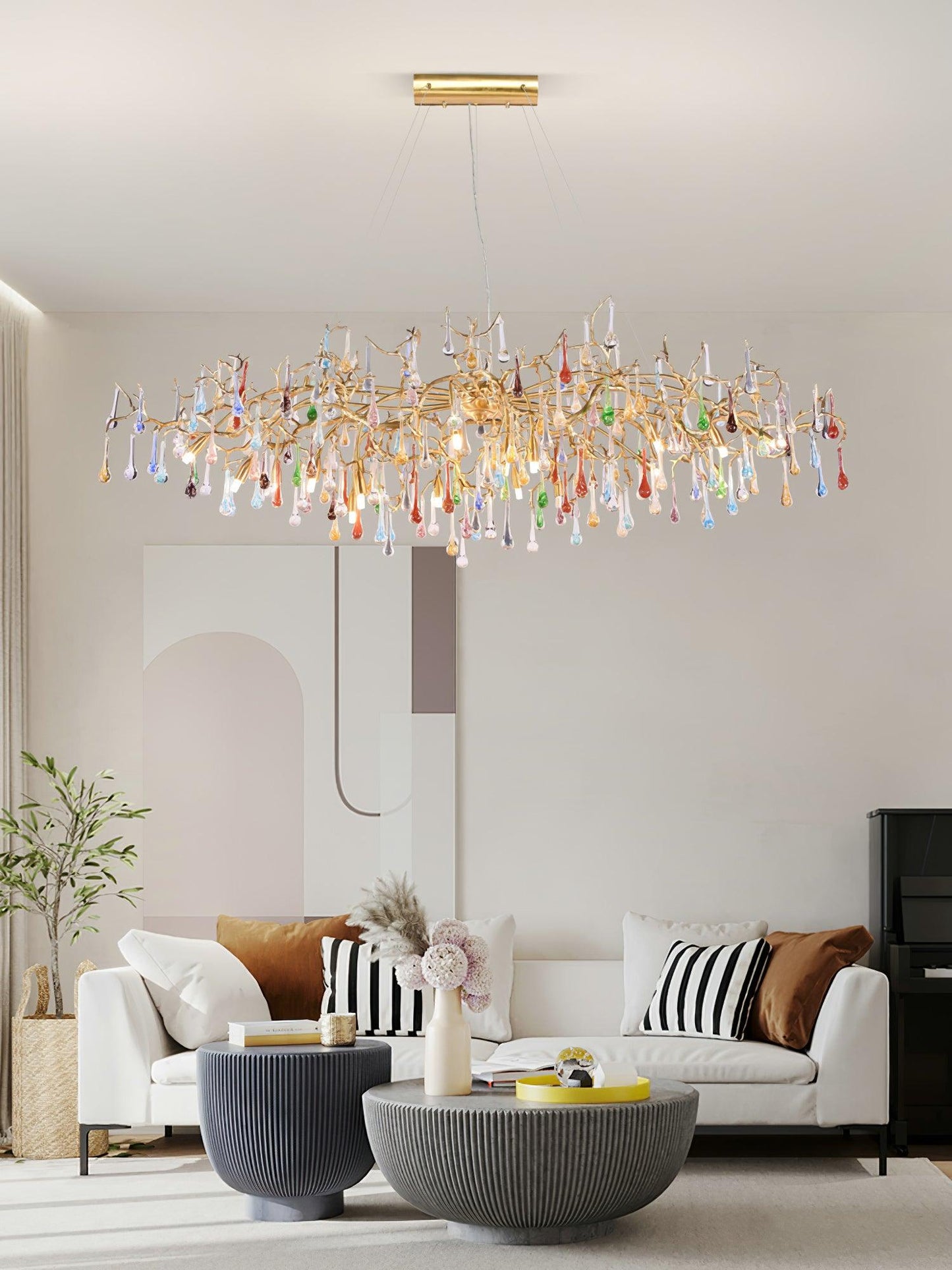 Colorful Raindrop Brass Branch Chandelier