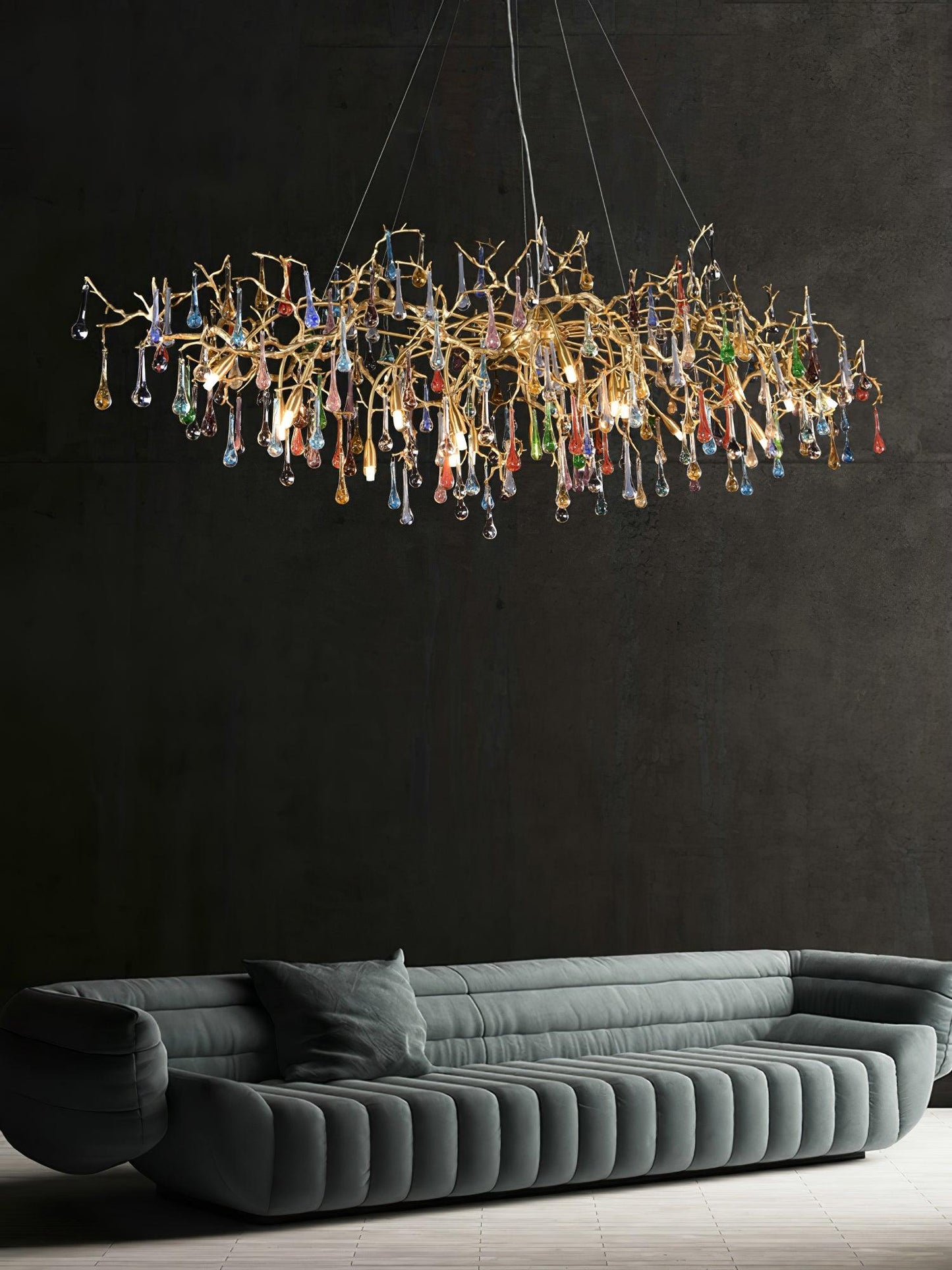 Colorful Raindrop Brass Branch Chandelier