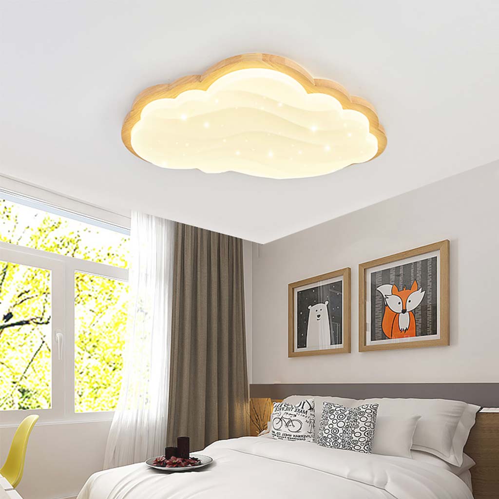 Ceiling Light Cream Cloud Starry Sky for Kids Room, Wood & Acrylic